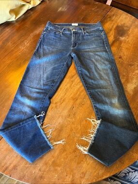 MOTHER Blue Denim Jeans with Leather Logo Patch